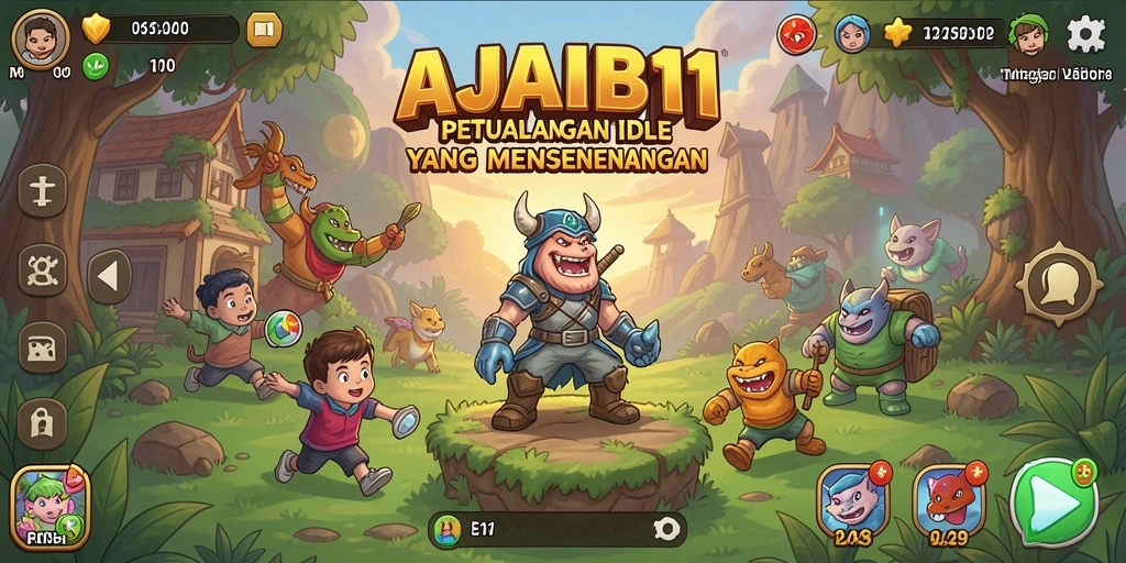 Tampilan permainan AJAIB11 yang menarik dengan karakter unik dalam mode Idle.