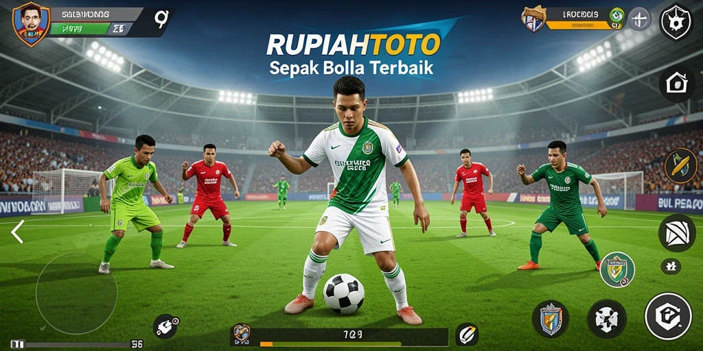 Tampilan gameplay RUPIAHTOTO yang memukau dengan aksi sepak bola seru.