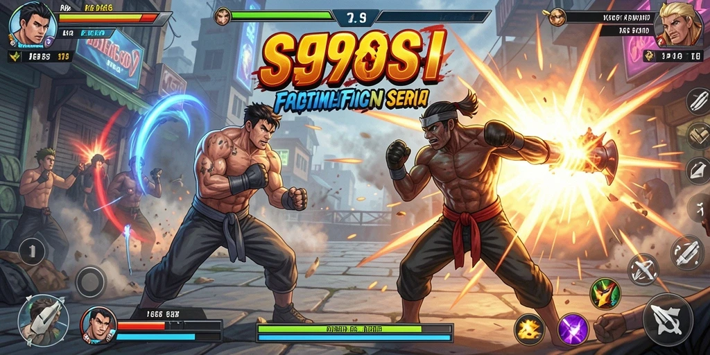 Screenshot utama S9S9 menampilkan aksi pertarungan yang intens dan karakter-karakter yang menarik.