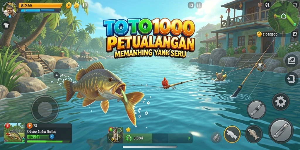 Tampilan gameplay <strong>TOTO1000</strong> dengan berbagai ikan yang dapat ditangkap.