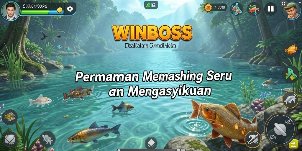 Screenshot gameplay WINBOSS menunjukkan aksi memancing yang mendebarkan.